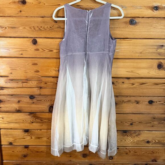 Komarov Cream Tan Sleeveless Satin Crinkle Tiered Beaded Ombre Midi Dress - Picture 2 of 9